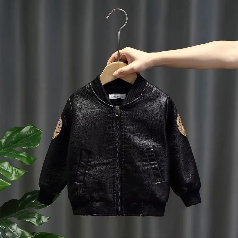 Spring Boys PU leather jacket outerwear for toddler baby clothes kids outfits children Kids clothing zipper leather jacket coat - Image 2