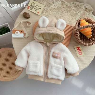 Winter Kids Baby Boys Girls Bear Cartoon Otwear - Infant Thicken Warm Plush Zipper Jakcet , Toddler Children Cute Outwear Coat