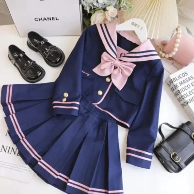 Children's Clothing Sets Children's Bow Coat + Pleated Skirt 2pcs Kids Clothes for Girls Baby Girl Outfit Set 4 To 15 Years