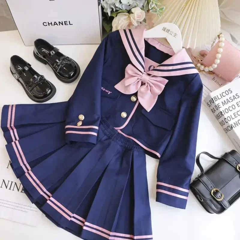 Children's Clothing Sets Children's Bow Coat + Pleated Skirt 2pcs Kids Clothes for Girls Baby Girl Outfit Set 4 To 15 Years
