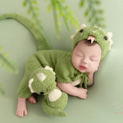 ❤️Newborn Photography Clothing Green Snake Hat+Jumpsuit+Tail+Doll 4Pcs/Set Studio Baby Photo Props Accessories Clothes Outfits