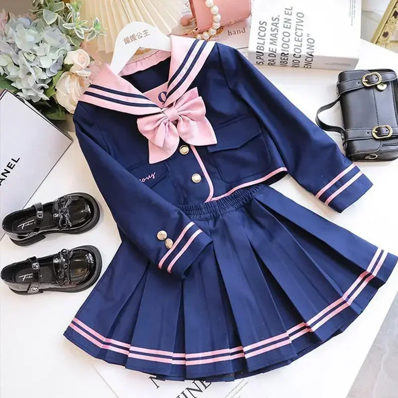 Children's Clothing Sets Children's Bow Coat + Pleated Skirt 2pcs Kids Clothes for Girls Baby Girl Outfit Set 4 To 15 Years - Image 3