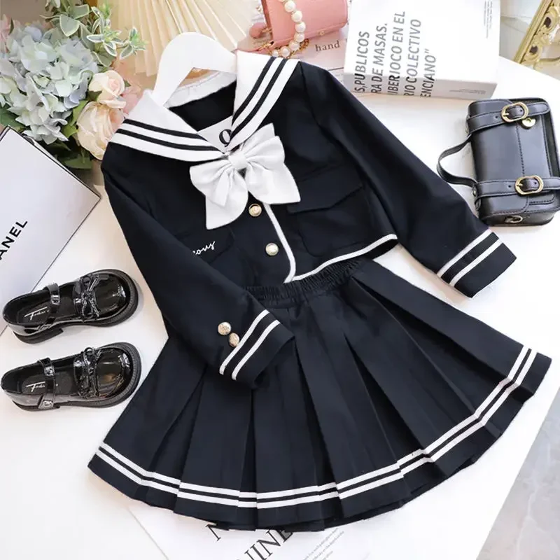Children's Clothing Sets Children's Bow Coat + Pleated Skirt 2pcs Kids Clothes for Girls Baby Girl Outfit Set 4 To 15 Years - Image 2
